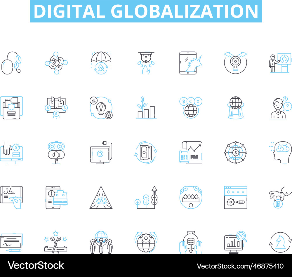 Digital globalization linear icons set Digital globalization linear icons set Vector Image