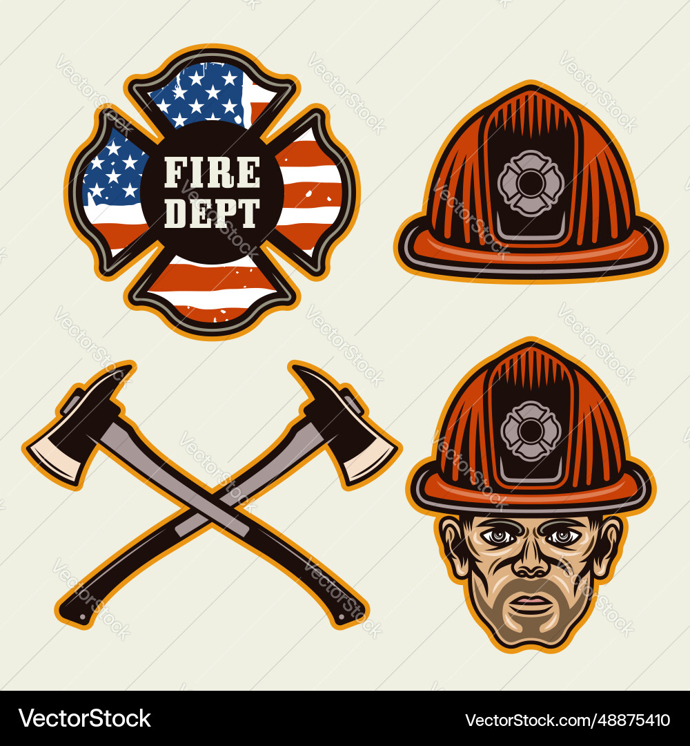 Firefighter objects set of elements Firefighter objects set of elements vector image