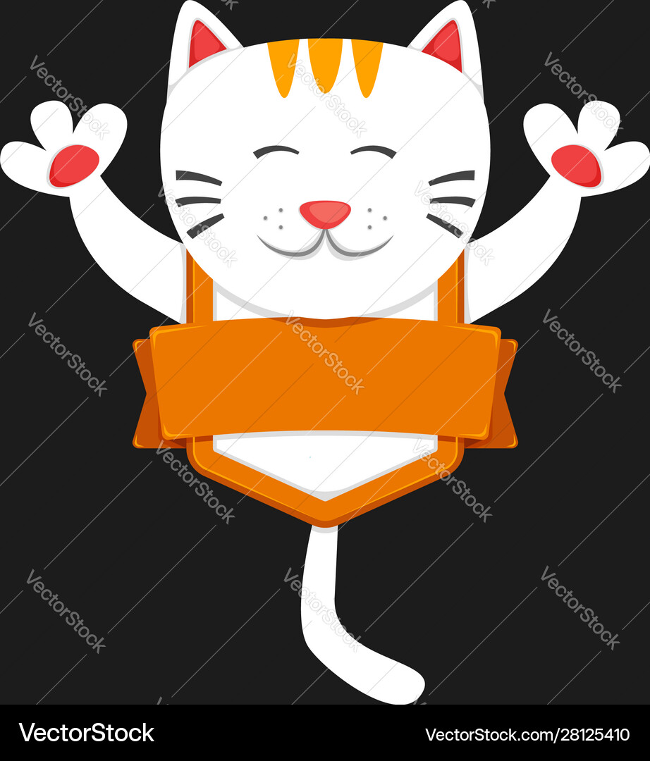 Golden happy cat emblem badge logo with blank Vector Image