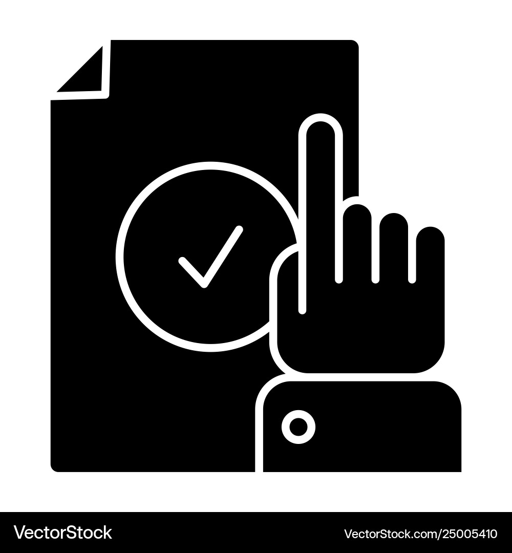 Index finger pointing at document solid icon hand Vector Image