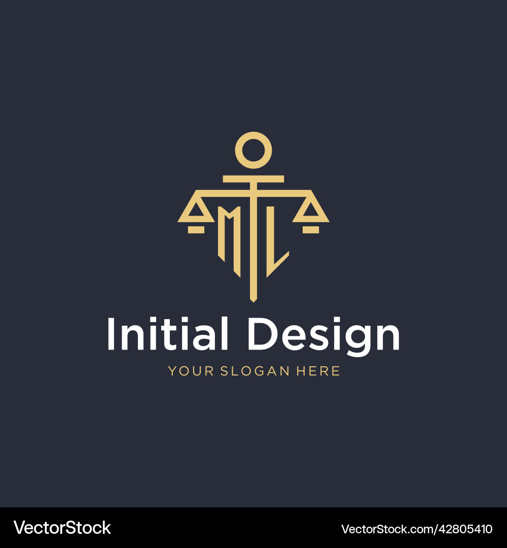 Ml initial monogram logo with scale and pillar Vector Image