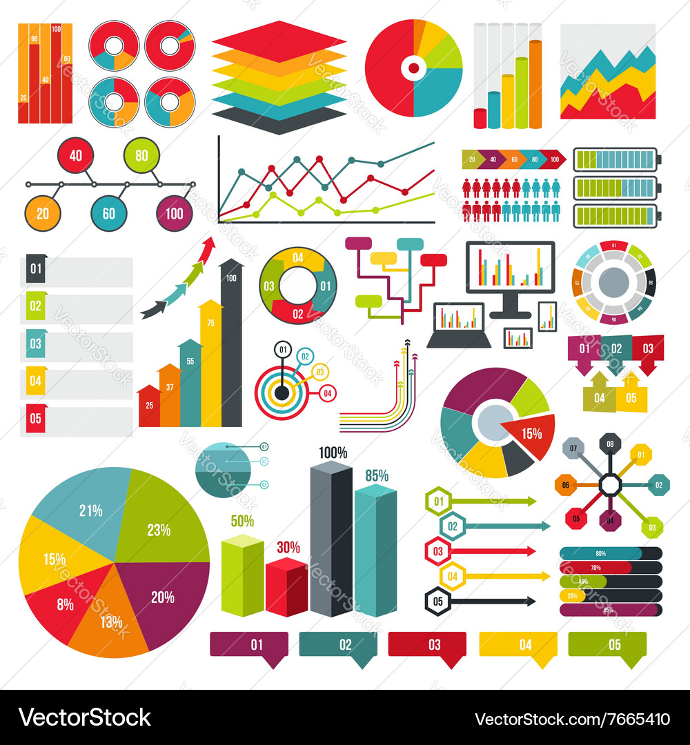 Modern Data Charts & Icons Set Vector Image