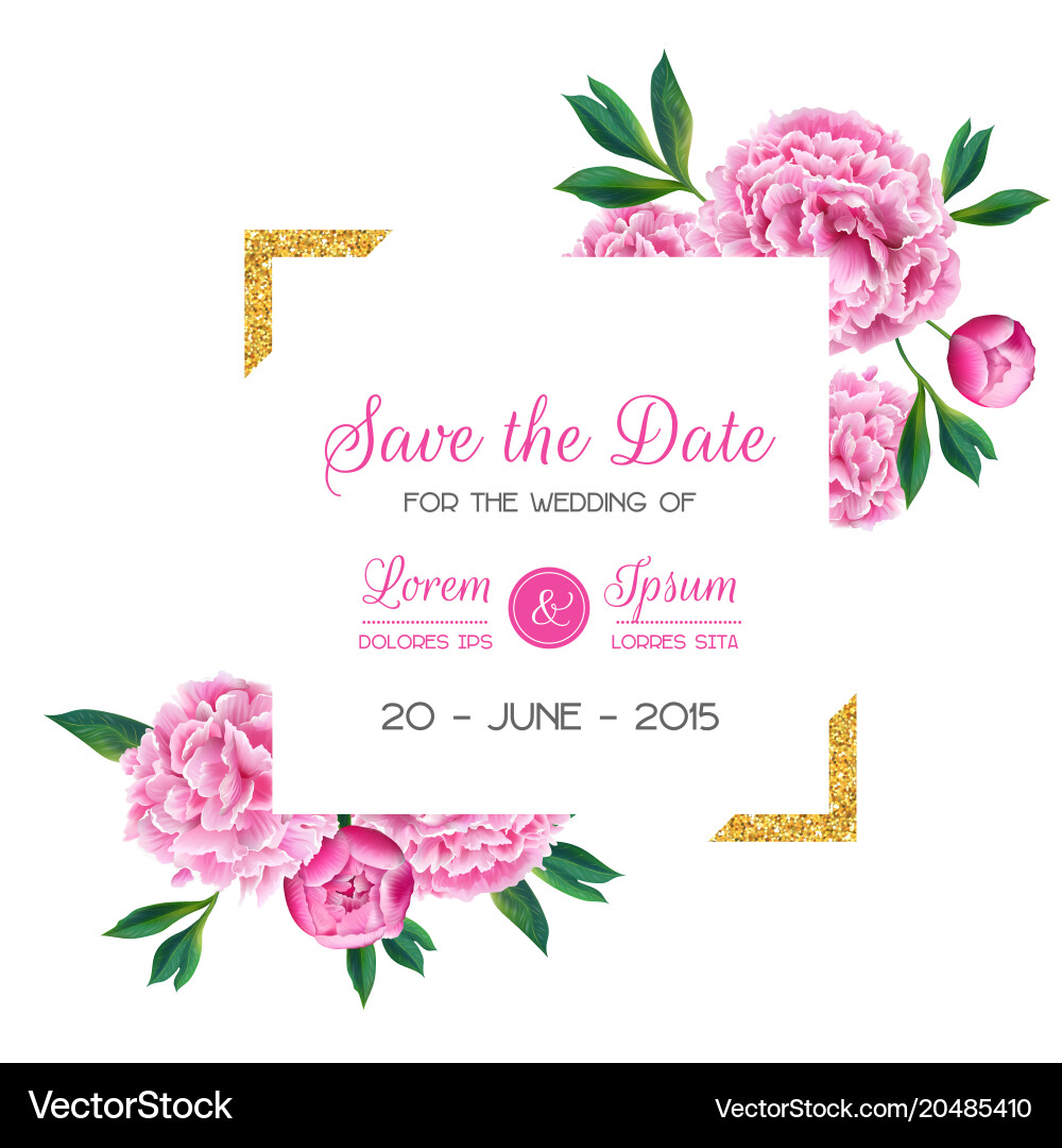 Pink Peony Wedding Save the Date Vector Image
