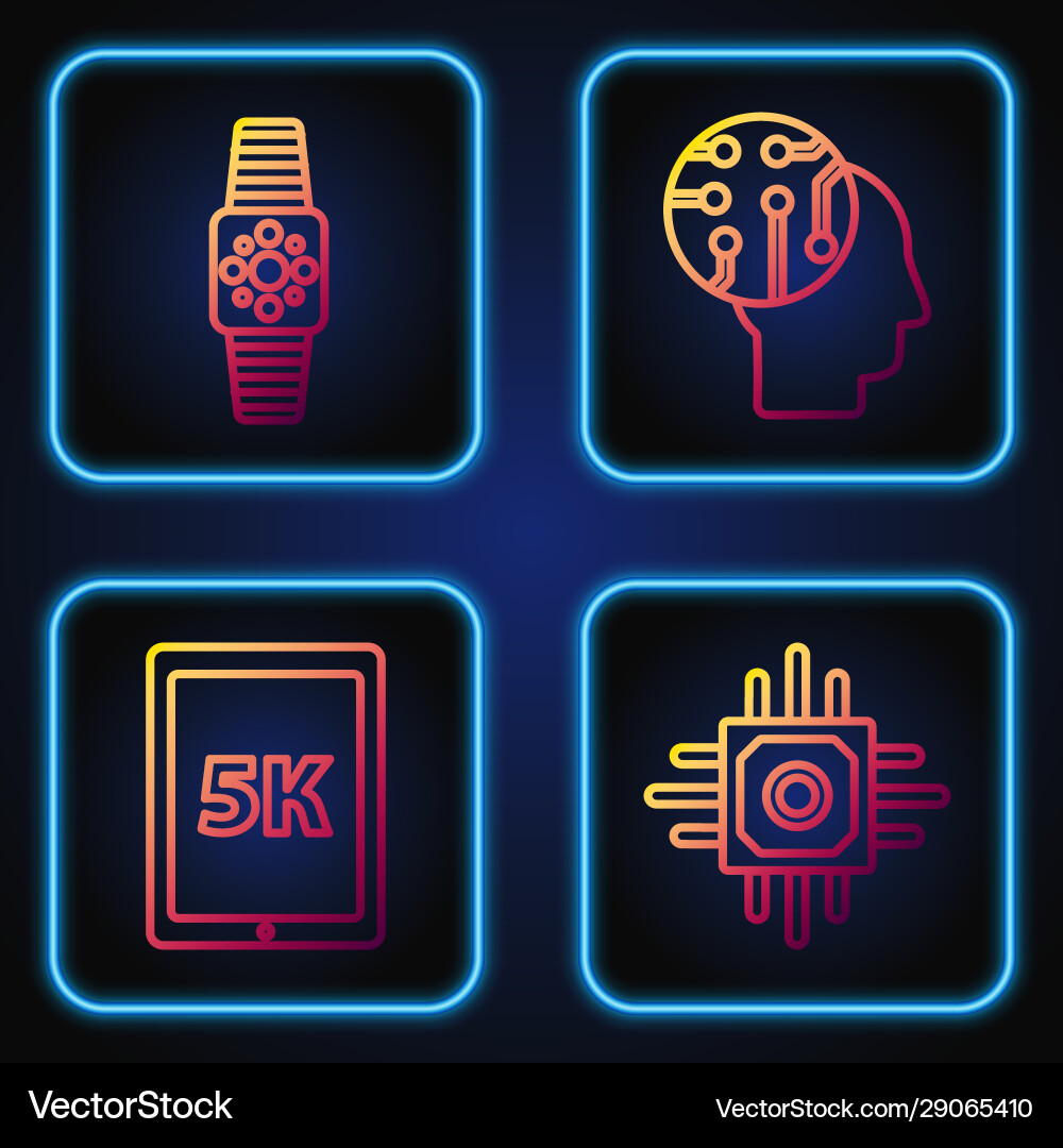 Set line processor tablet with text 5k Vector Image