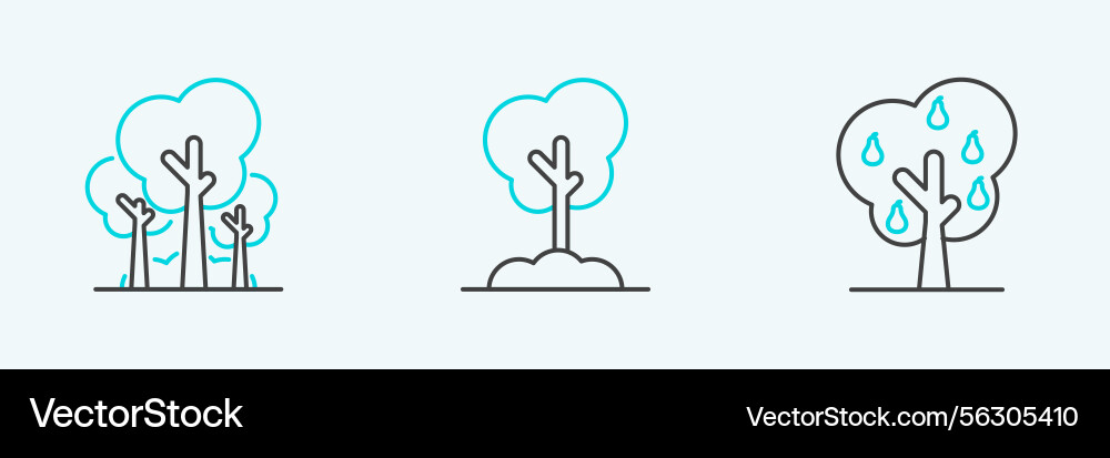 Set line tree with pears trees and in the ground Vector Image