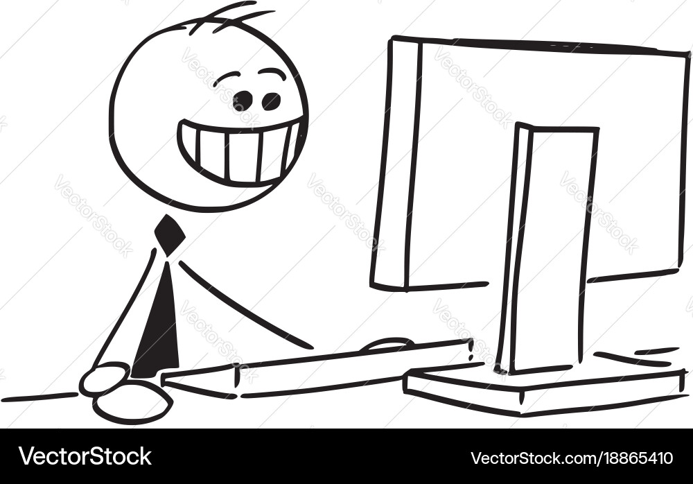 Smiling Businessman Working on Computer Vector Image