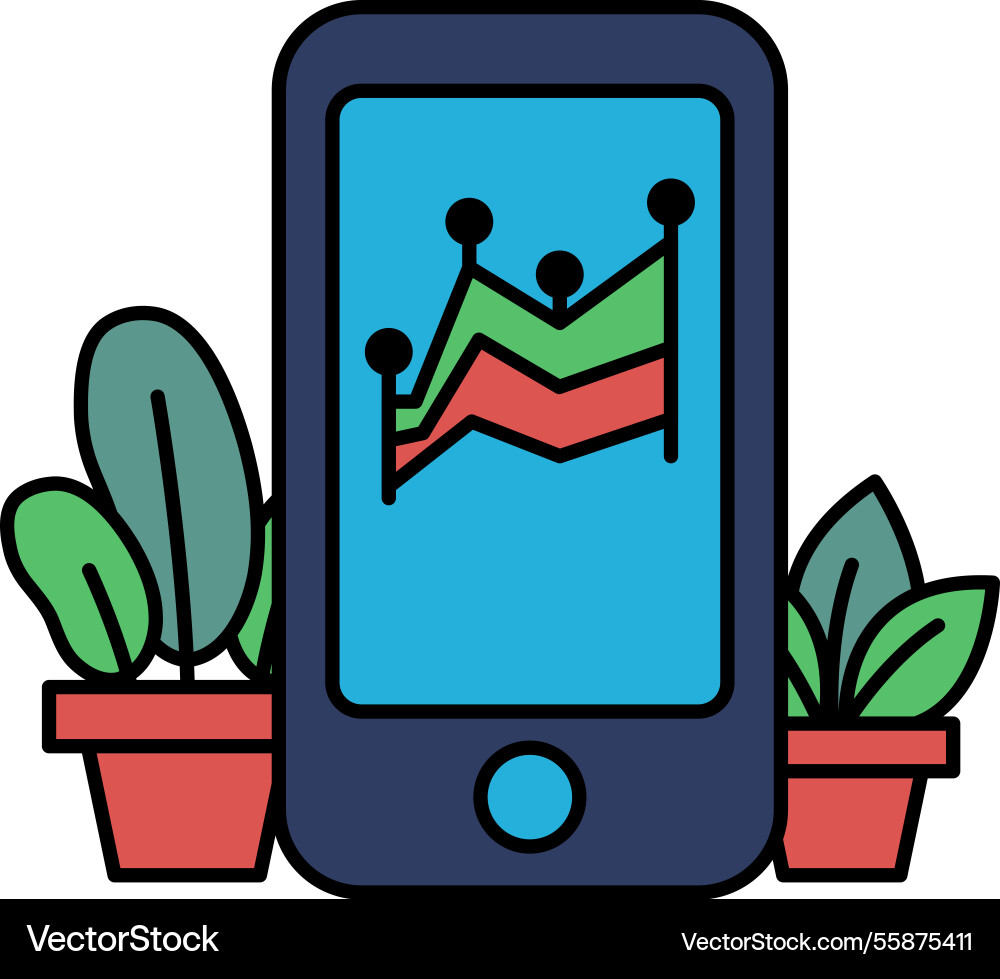 A phone with graph on it is sitting next to two A phone with graph on it is sitting next to two vector image