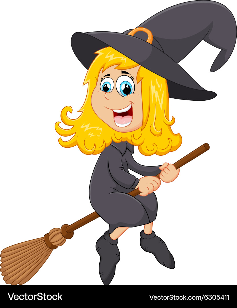 Cute Cartoon Witch Flying on Broom – Royalty-Free Vector | VectorStock, image size:829x1080