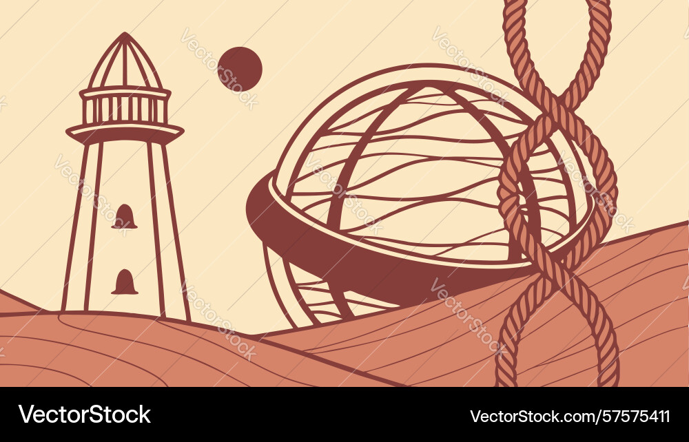 Lighthouse and abstract globe structure design vector image