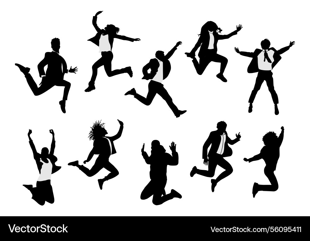 Silhouettes of business people jumping at joy Silhouettes of business people jumping at joy vector image
