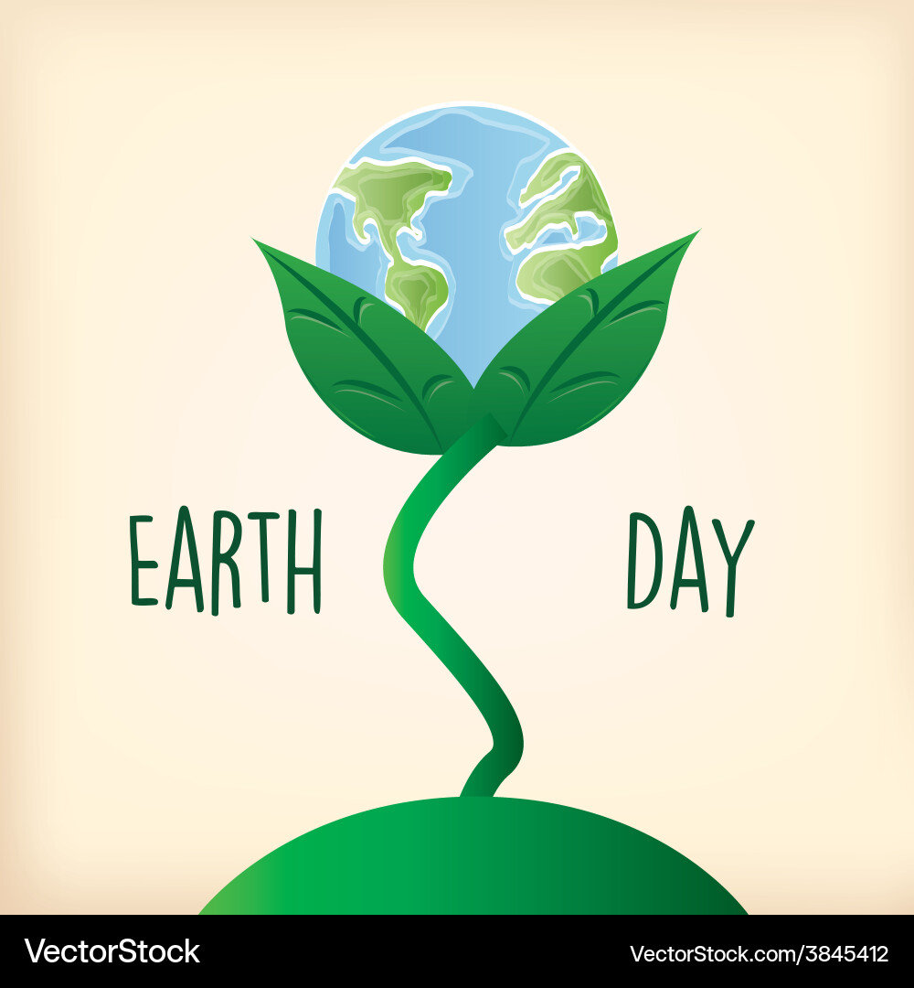 A light yellow background with text and our planet Vector Image