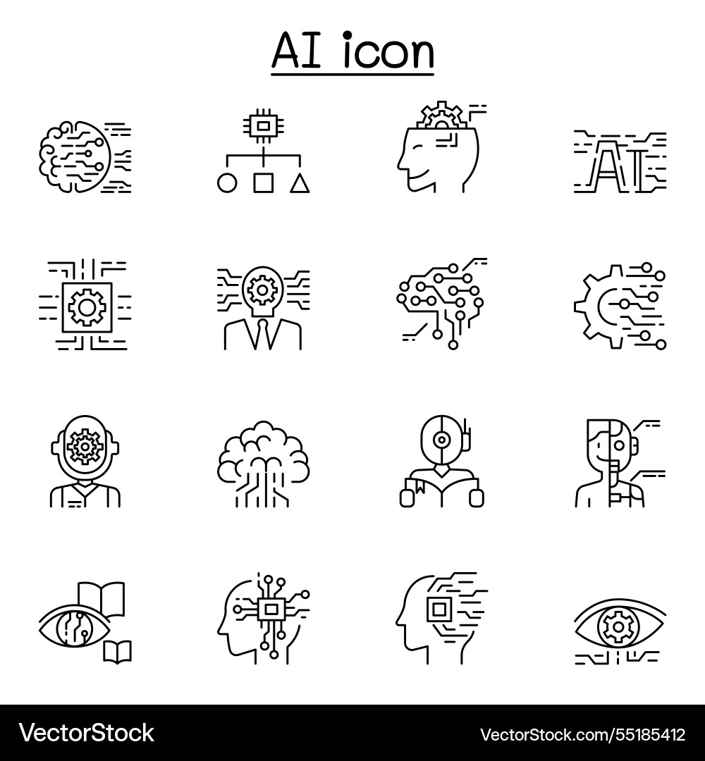 Artificial intelligence icon set in thin line Artificial intelligence icon set in thin line vector image