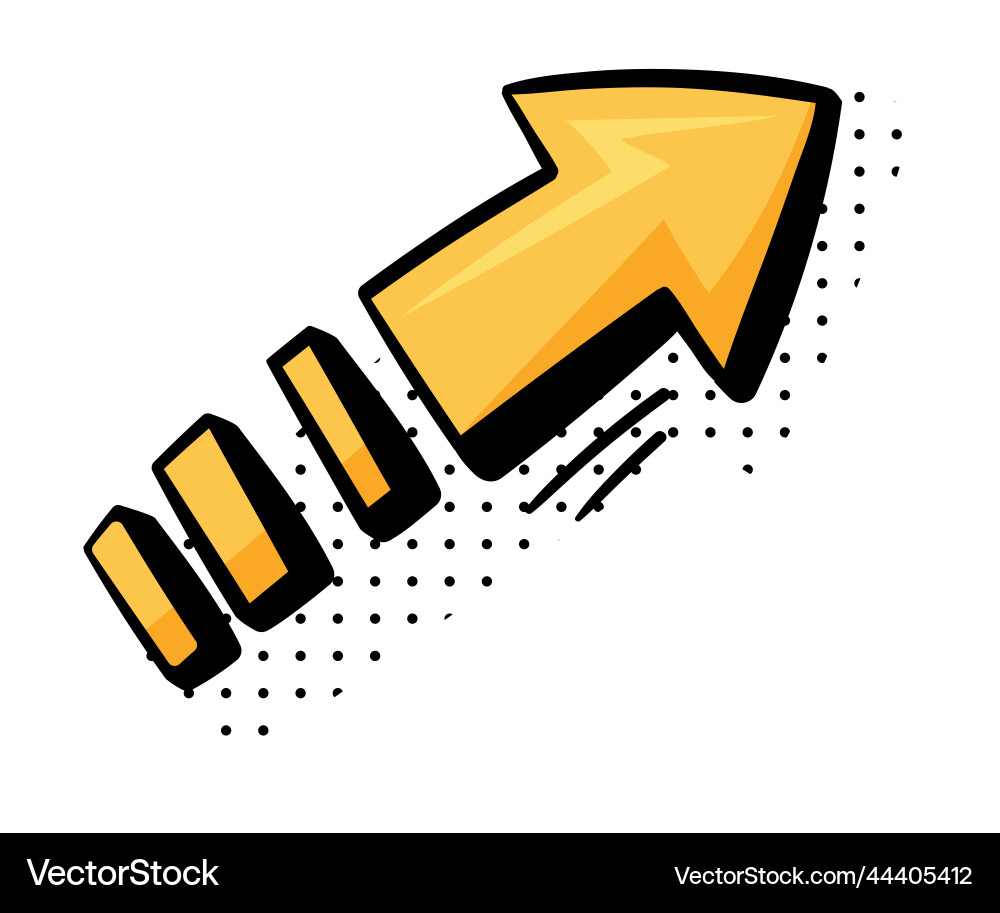Curved yellow arrow with pointed end and dots Curved yellow arrow with pointed end and dots Vector Image