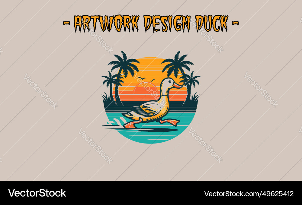 Duck running and palm artwork design Vector Image