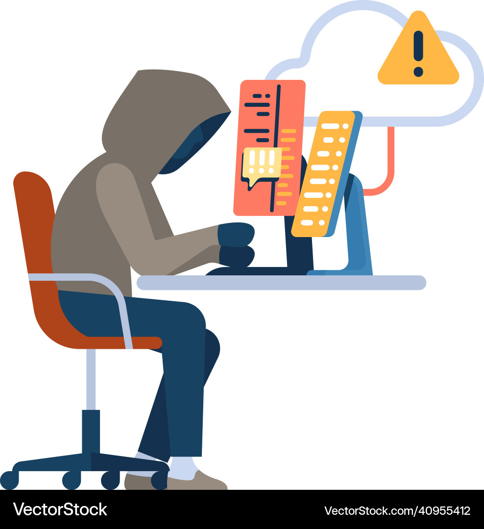 Hacker in hood working on computer ilegal digital Vector Image