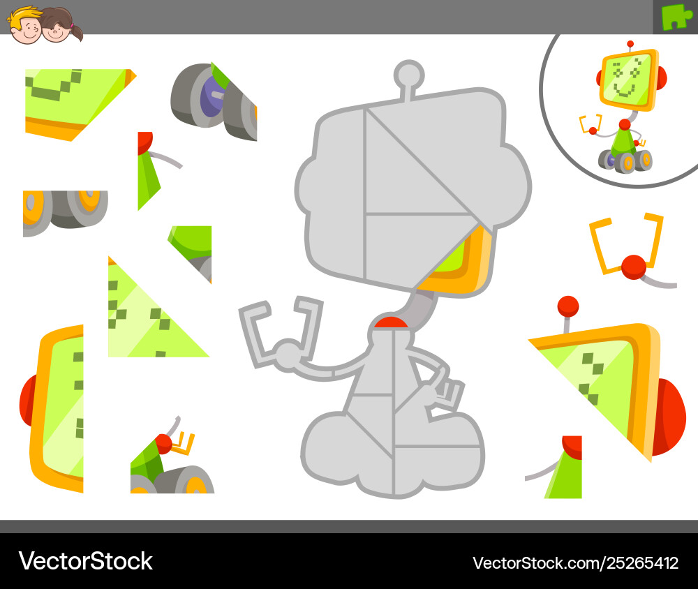 Jigsaw puzzle game with robot or droid Vector Image