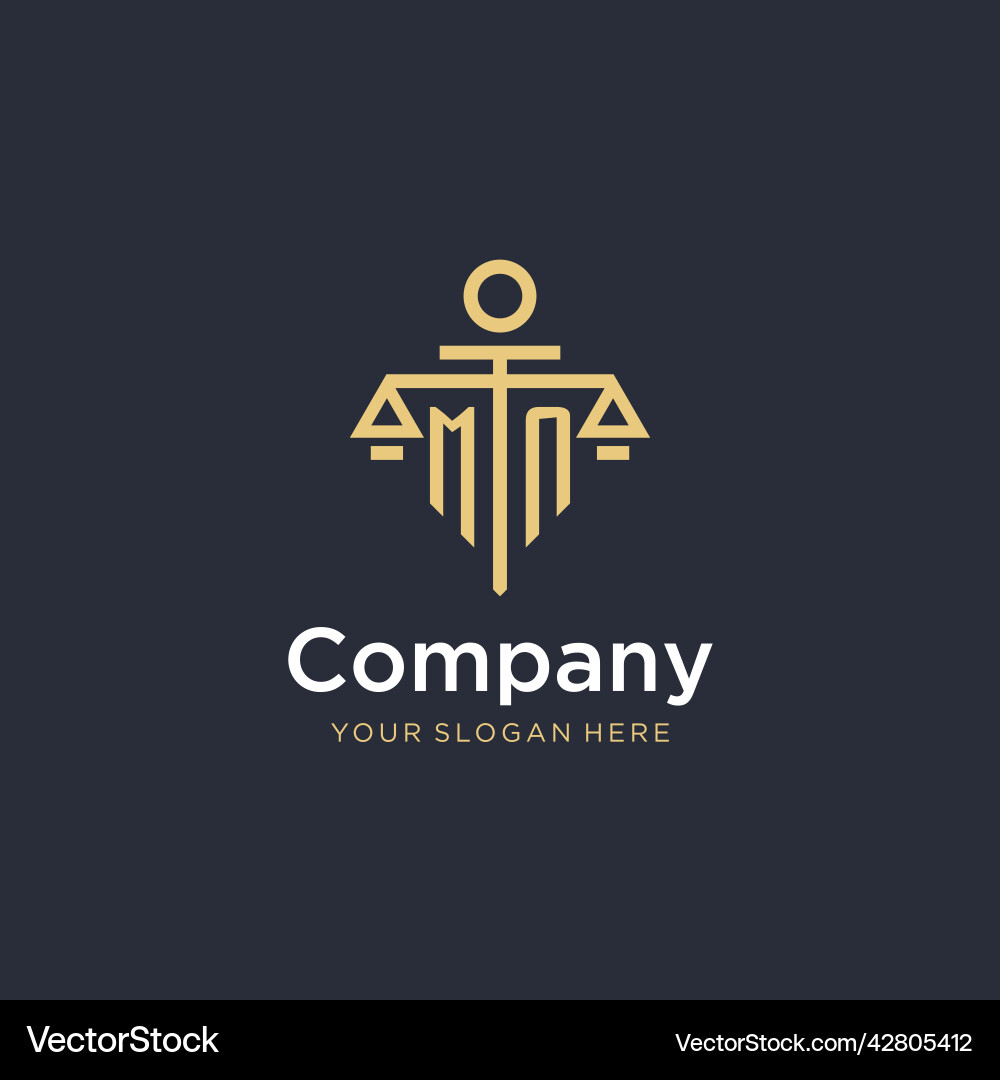 Mn initial monogram logo with scale and pillar Vector Image