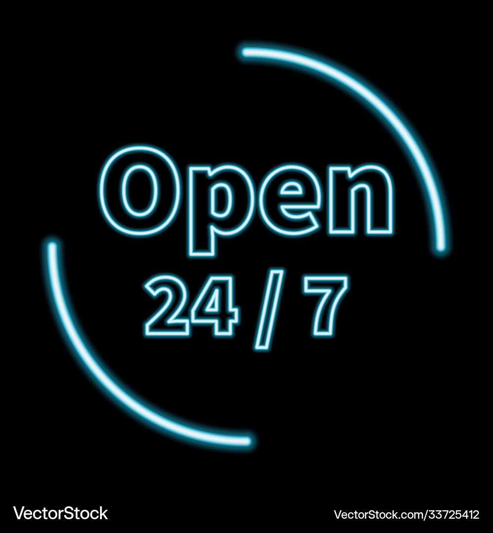 Neon open 24 hours 7 days sign in circle shape Vector Image