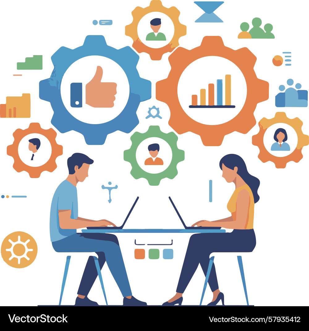 People connecting and creating with technology People connecting and creating with technology Vector Image