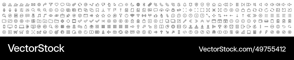 Set of 300 interface ui ux web icons in line Set of 300 interface ui ux web icons in line Vector Image