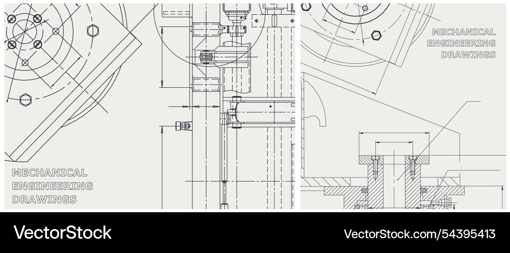 Blueprint set engine line drawing Vector Image