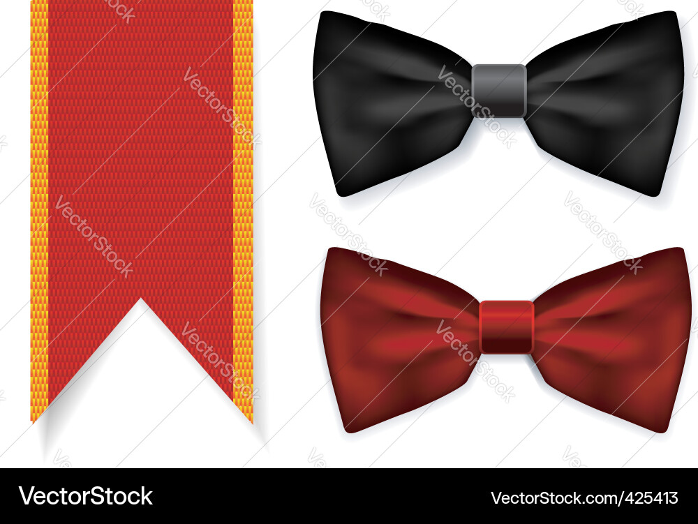 Elegant Bow Tie and Red Ribbon Set Vector Image