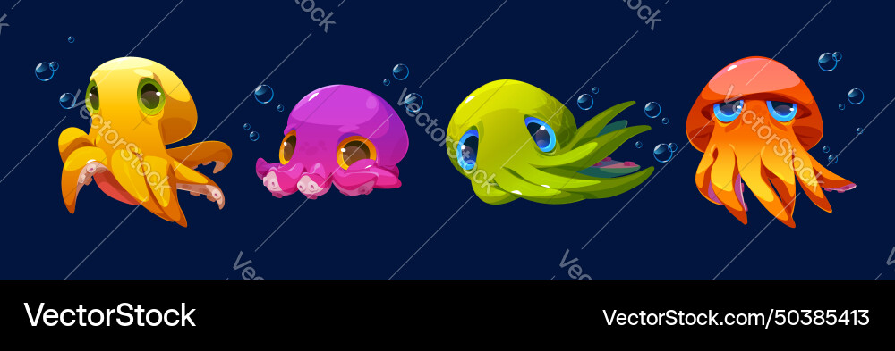 Set of octopus characters isolated on background Set of octopus characters isolated on background vector image