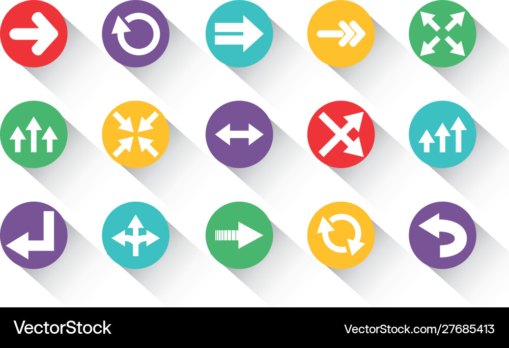 Set round block color arrows icons with shadow Vector Image