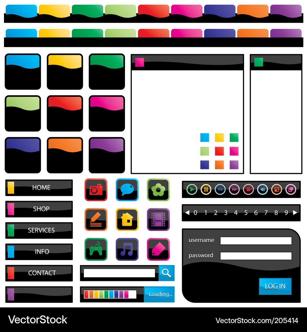 Colorful Web Icons & Buttons Vector Image