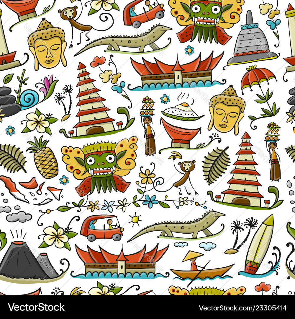 Indonesia Travel Pattern - Tropical Scenes Vector Image