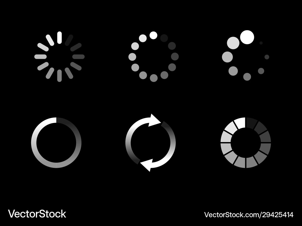 Isolated loading icon set on black background Vector Image