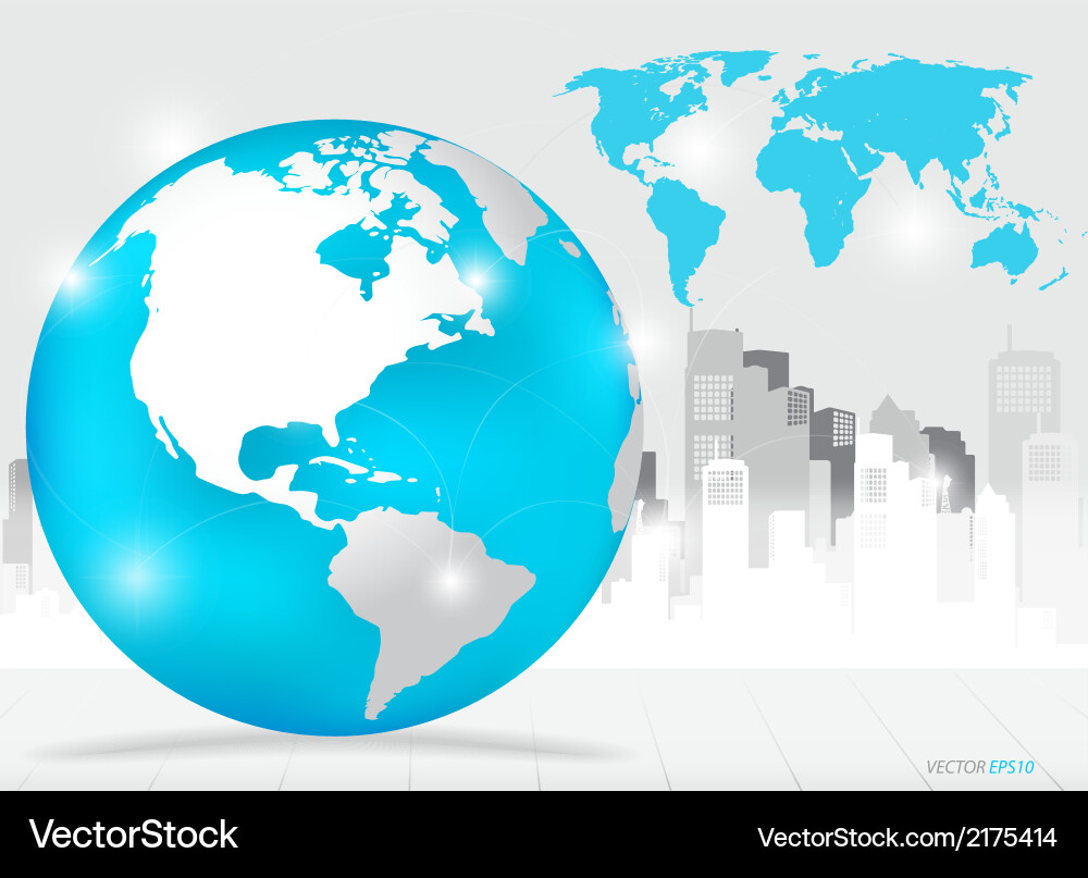 Modern globe with building background Vector Image