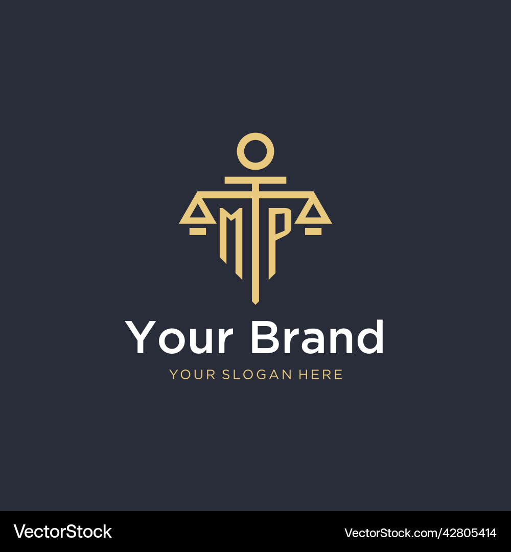 Mp initial monogram logo with scale and pillar Vector Image