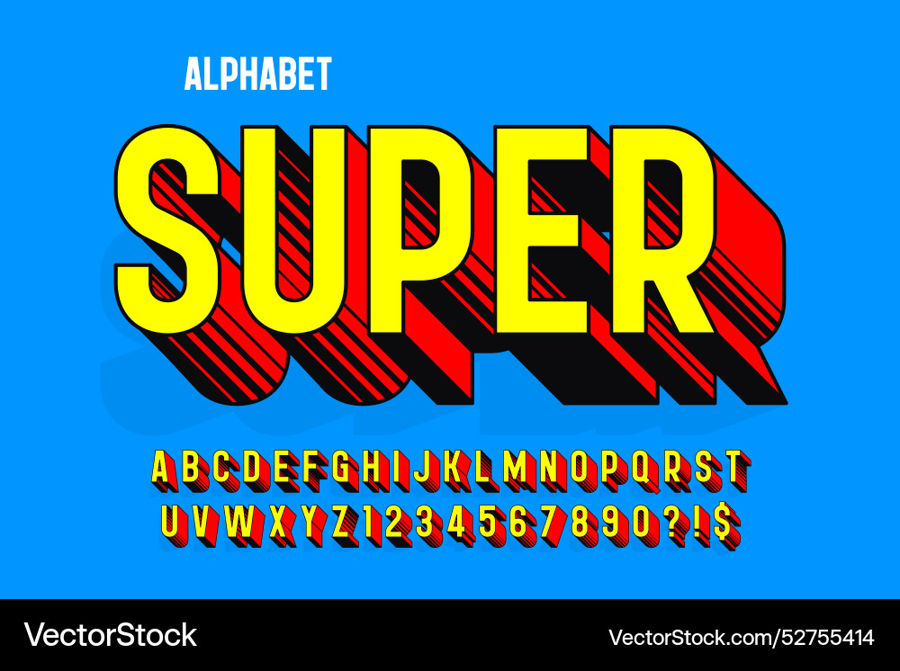 Original 3d comical alphabet design retro Original 3d comical alphabet design retro Vector Image
