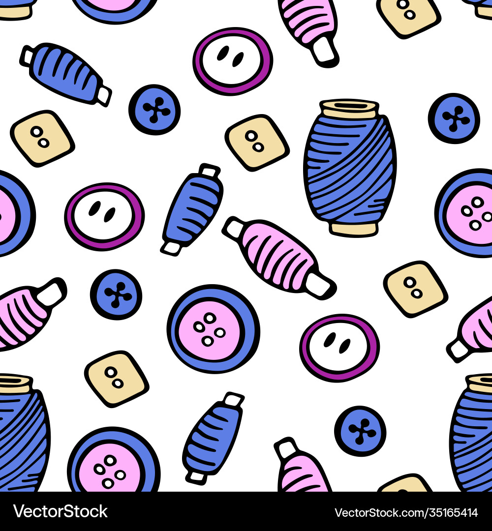 Seamless pattern with threads and buttons Seamless pattern with threads and buttons Vector Image