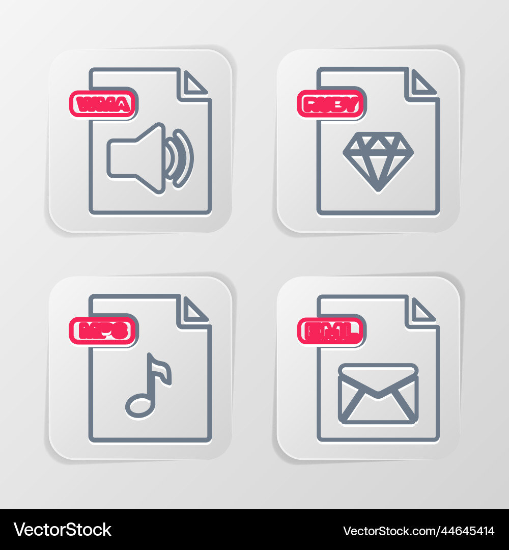 Set line eml file document mp3 ruby and wma icon Vector Image