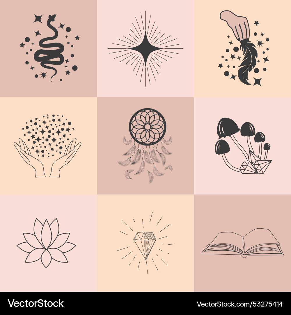 Set of magic symbols celestial seamless pattern Set of magic symbols celestial seamless pattern vector image