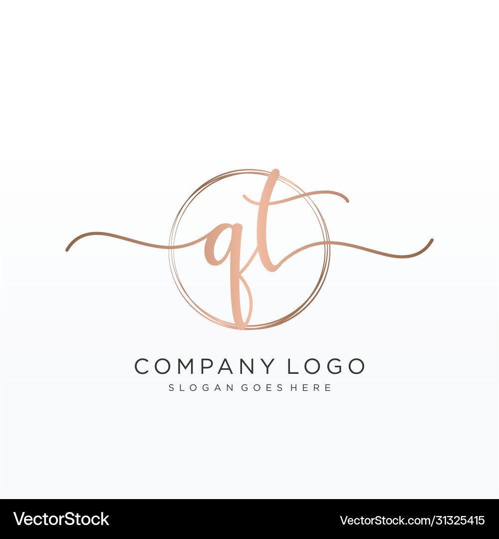 Qt initial handwriting logo design vector image