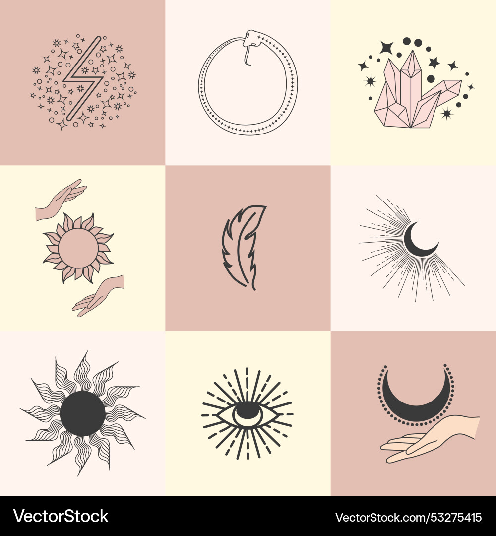 Set of magic symbols celestial seamless pattern Set of magic symbols celestial seamless pattern vector image