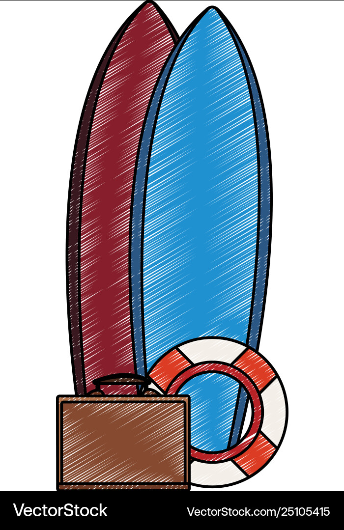 Surf tables and float with suitcase scribble Surf tables and float with suitcase scribble Vector Image