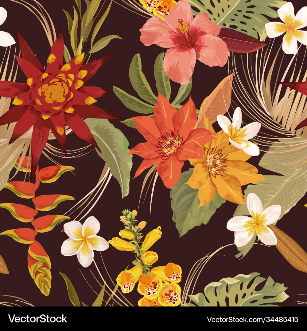 Tropical Watercolor Floral Pattern Vector Image