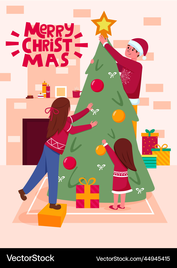 Weihnachtsbaum Dekoration - Feste Familie vektorbild