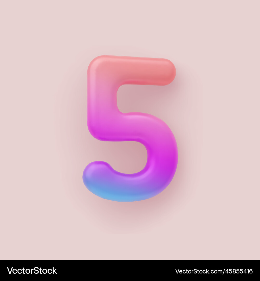 3d colorful gradient number 5 on a light Vector Image