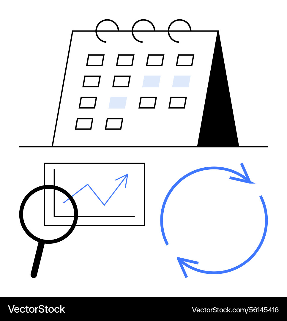 Calendar with magnifying glass data chart Calendar with magnifying glass data chart vector image