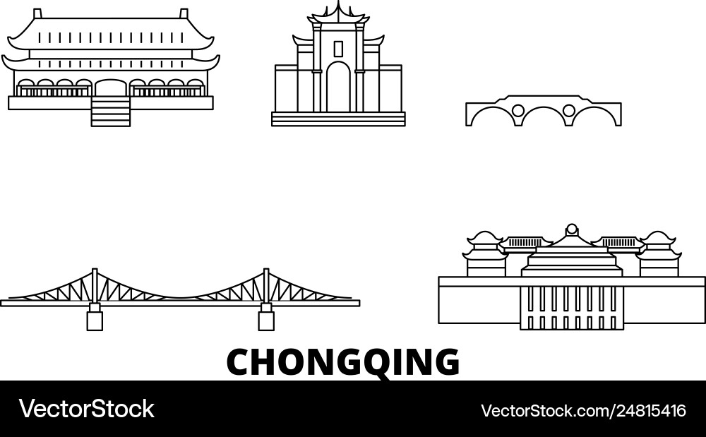 China chongqing line travel skyline set China chongqing line travel skyline set vector image