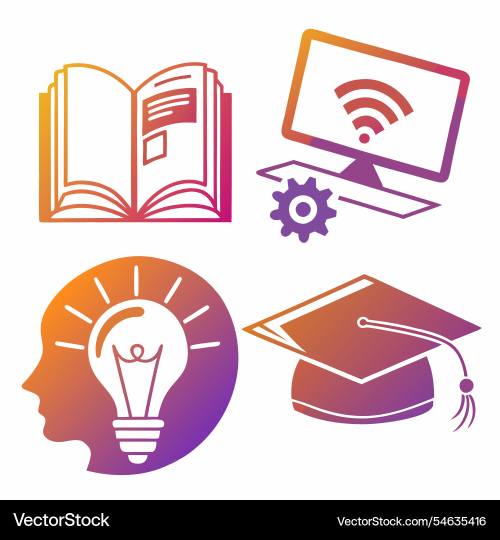Digital learning icons gradient fusion Vector Image