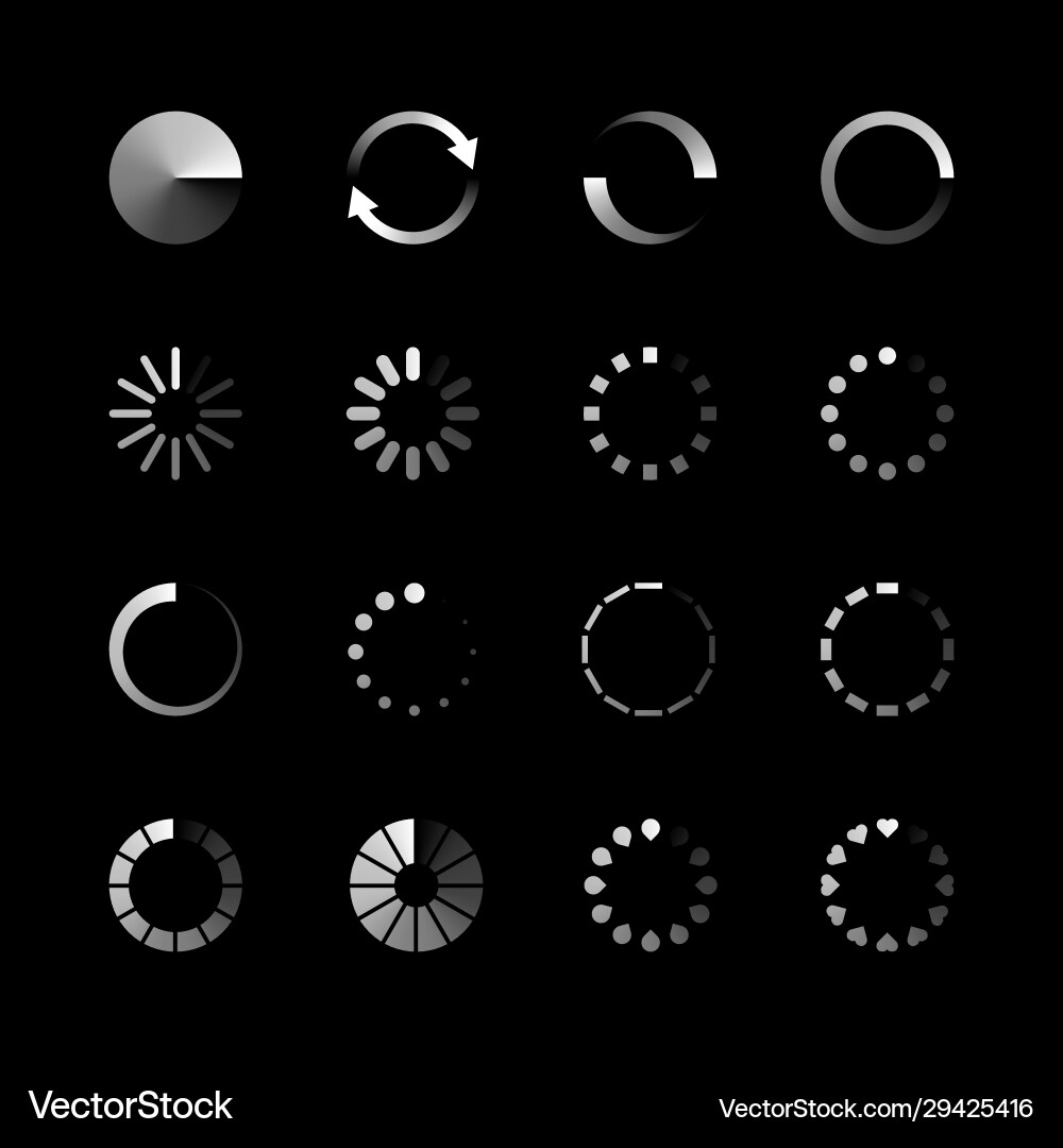 Isolated loading icon set on black background Vector Image