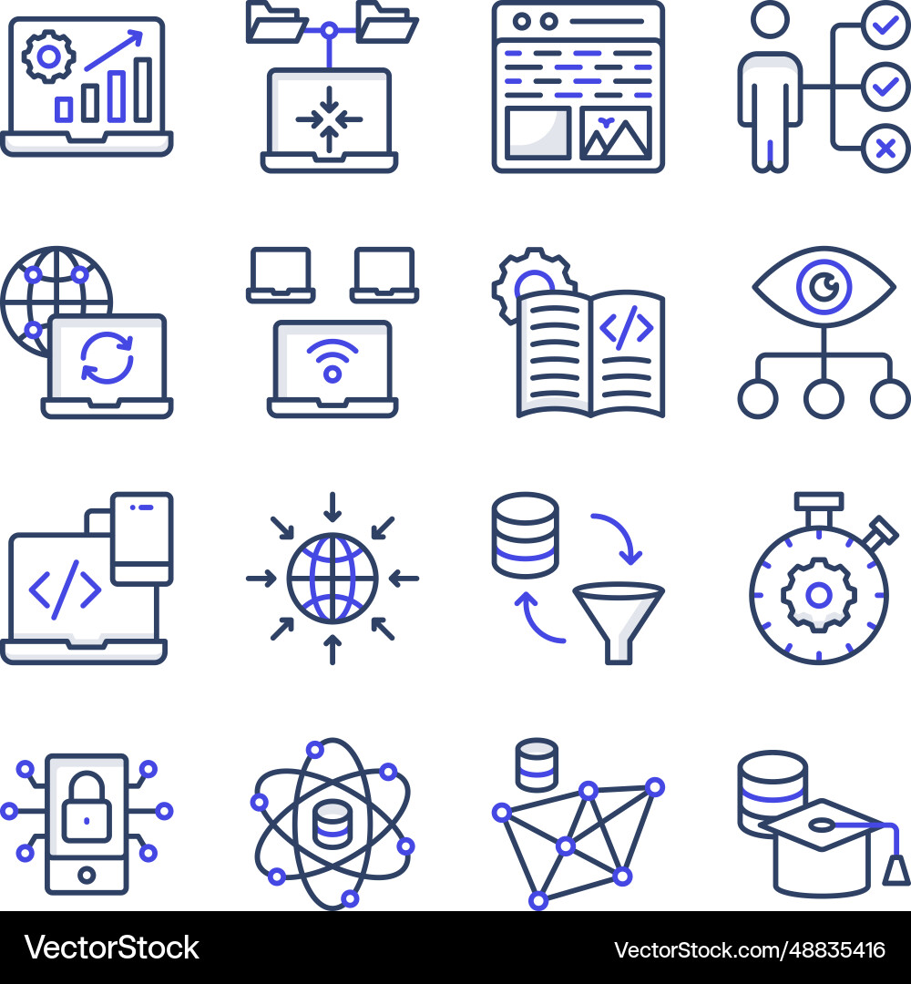 Pack of system coding flat icons Vector Image
