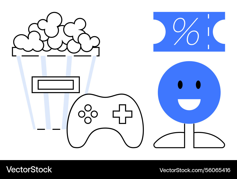 Popcorn game controller smiling face Popcorn game controller smiling face Vector Image
