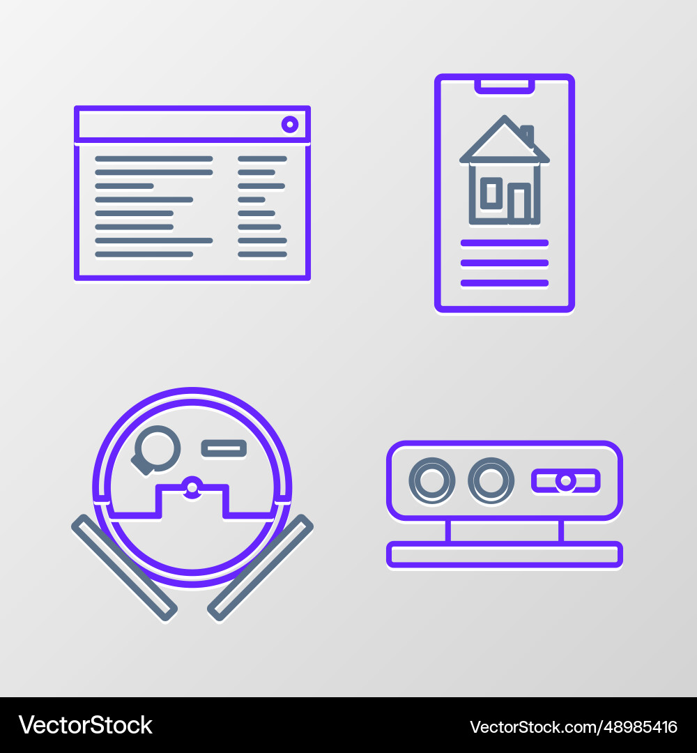 Set line 3d scanning system robot vacuum cleaner Vector Image